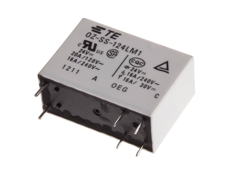 Te Connectivity Pcb Mount Power Relay, 24V Dc Coil, 16A Switching Current, Spst