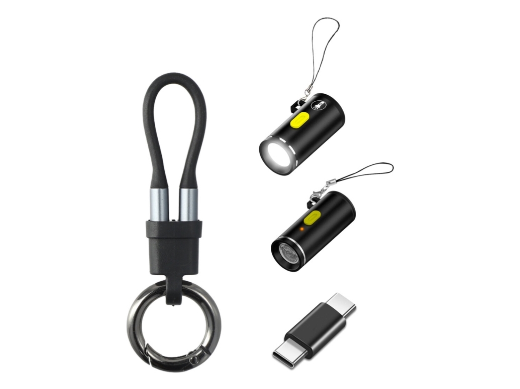 4In1 4Smarts Explorer-Tilbehørssæt Usb-C-Nøgleringskabel, Usb-C Til Usb-C-Adapter, Usb-C-Lighter, Usb-C-Lommelygte, Sort