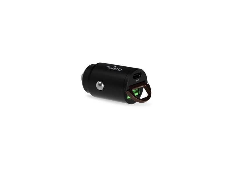 Mini mašininis greitasis kroviklis PURO 1 x UAB-A, 1 x USB-C, PD, 30W, juodas / FCMCHUSBAC30WBLK