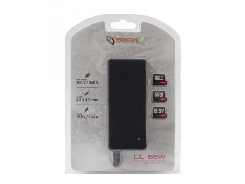 Sbox Technology Sbox Power Adapteris 65W, 19.5V/3.34A, Connector 4.5X3.0Mm, Juodos Spalvos (Dl-65)