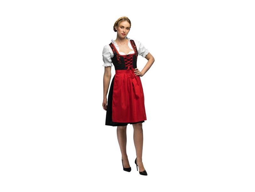 Schwarzes Tirolerkleid Mit Roter Schürze