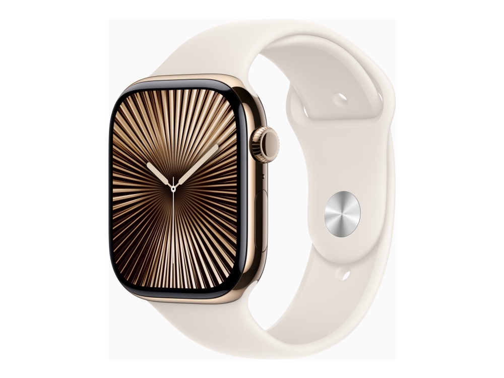 Apple Watch Series 10 (Gps + Cellular) - 46 Mm - Guld Titanium - Smart Ur Med Sportsbånd - Fluoroelastomer - Stjernelys - Båndstørrelse: S/M - 64 Gb