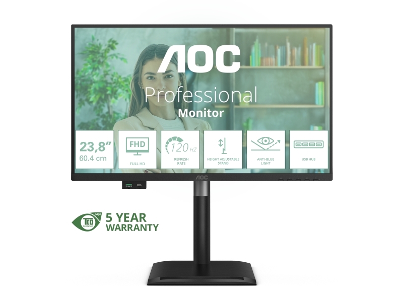 Aoc 24P4u, 60.5 Cm (23.8"), 1920 X 1080 Pixels, Full Hd, 4 Ms, Black
