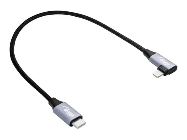 Akyga - Lightning-kabel - USB-C hane till Lightning hane vinklad - 30 cm - svart - stöd för strömleverans på upp till 30 W, flätad | Tele & GPS - Mobil reservdelar - Kablar | GameStuff