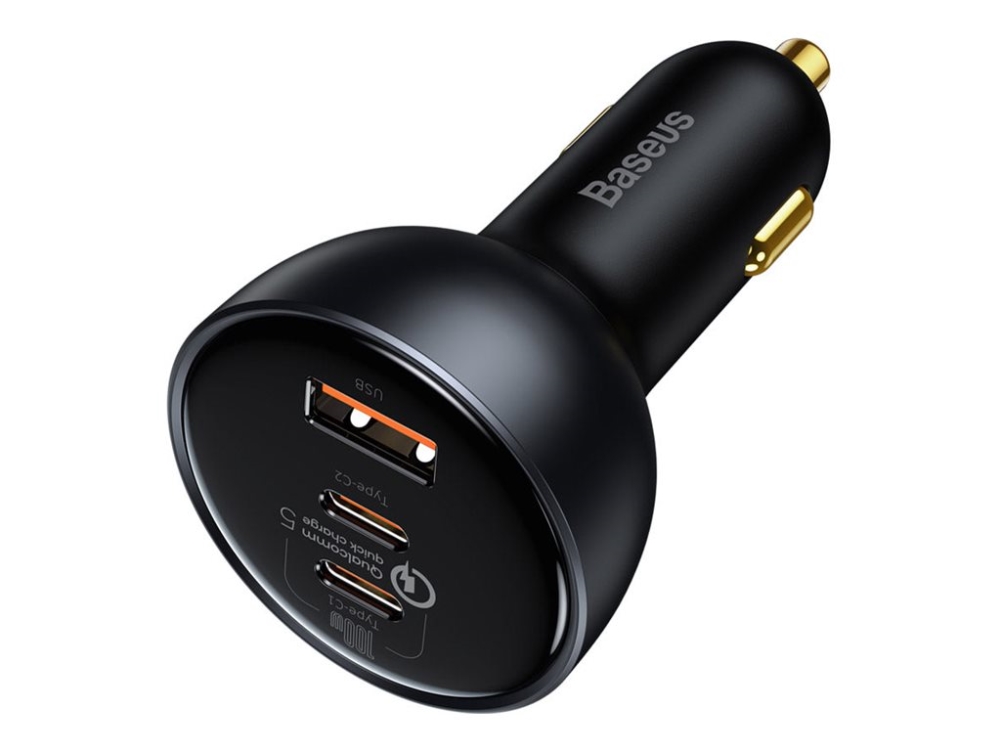 Baseus Amblight - Strömadapter för bil - 160 Wh - Power Delivery 3.0 + PPS, QC 5.0 - 3 utdatakontakter (2 x USB-C, USB) | Tele & GPS - Batteri & Laddare - Billaddare | GameStuff