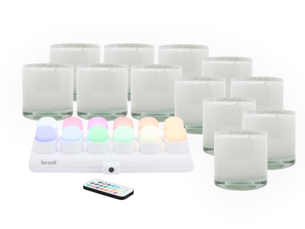 Securit Set 12 Stk. Ayla Glas-Teelichthalter, 12 Stk. Led Teelichter Und Ladestation, Weiß +12 Farben