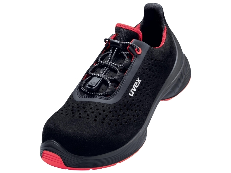 Uvex 1 G2, Unisex, Voksen, Sikkerhedssko, Sort, Rød, EN, ESD, FO, S1, Hurtig luk snørebånd