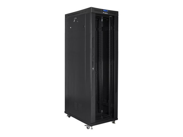 Lanberg Ff01 Series - Rack Kabinet - 600 X 1200, Fladpakke, Med Glasdør, Lcd - Med 6 Køleblæsere, Lcd Skærm, Termostat - Fritstående - Sort, Ral 9004
