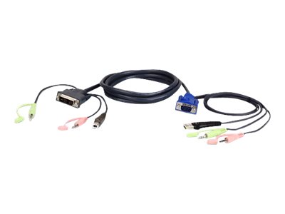 ATEN 2L-7DX3U - Kabel för tangentbord/mus/video/ljud - USB, HD-15 (VGA), mini-phone stereo 3.5 mm (hane) till mini-phone stereo 3.5 mm, USB typ B, DVI-I (hane) - 3 m | Datortillbehör - KVM & Switchar - Tillbehör | GameStuff