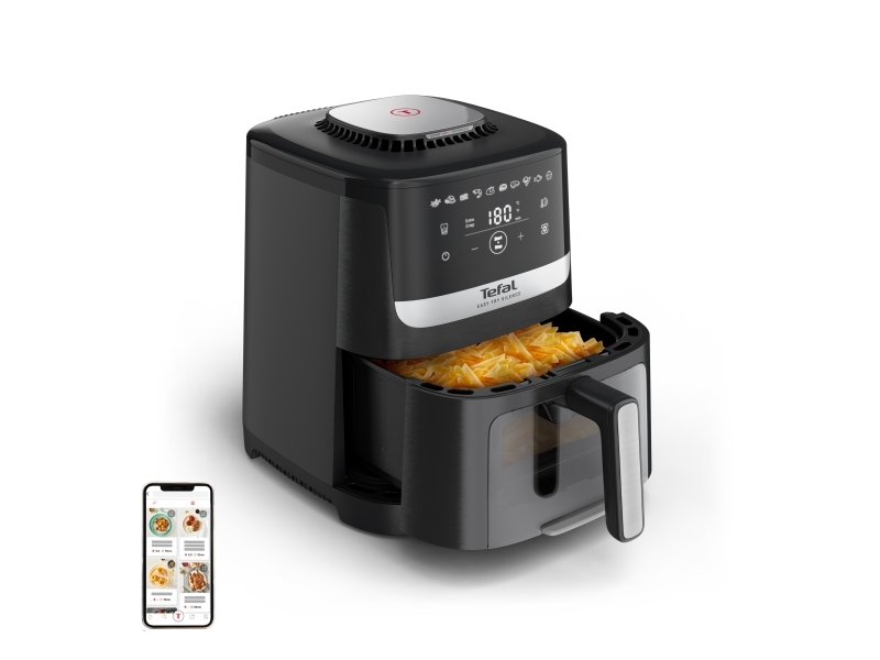 Tefal Easy Fry Silence EY5568E0, Varmluftsfrityr, 5 l, 40 °C, 220 °C, Single/enkelt, Svart, Rustfritt stål