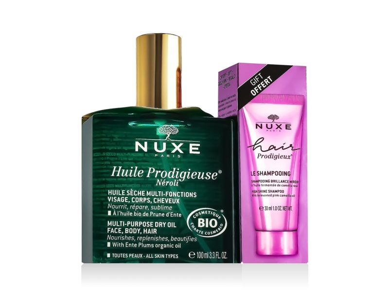 Nuxe Huile Prodigieuse Néroli Multi-Purpose Dry Oil 100 Ml + Hair Prodigieux Highshine Shampoo 30 Ml