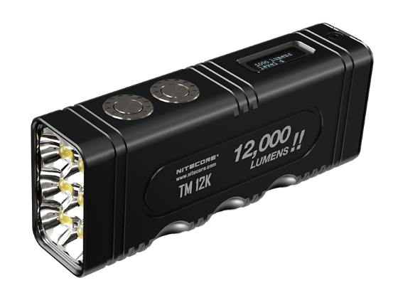 Nitecore TM12K, Taktisk lommelygte, Sort, Aluminium, Knapper, 2 m, 1 m
