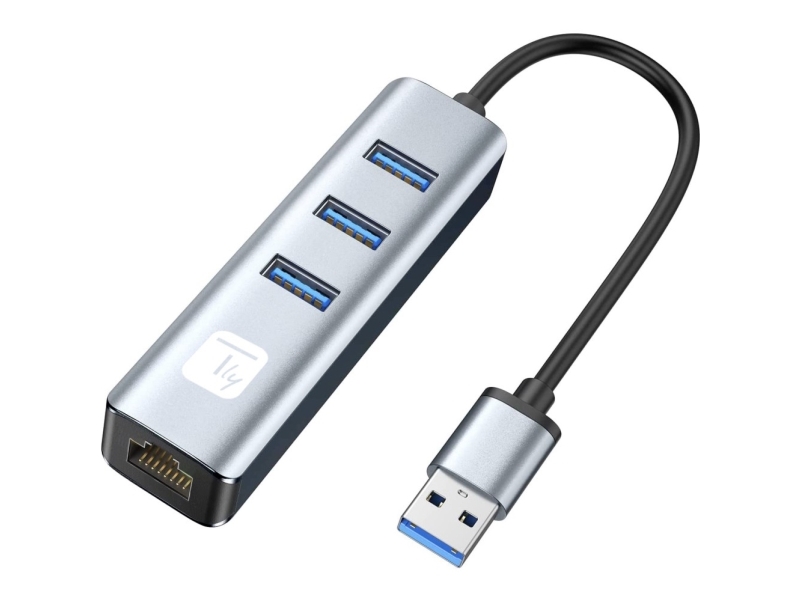Netværkskort/Adapter Usb 3.0 Til Rj45 Gigabit, Hub 3X Usb-A