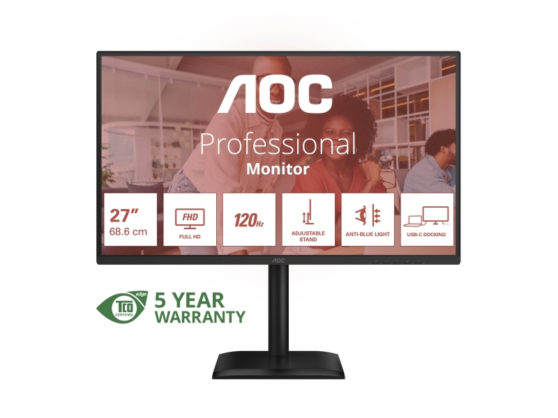 AOC 27E4CV, 68,6 cm (27), 1920 x 1080 pikseliä, Full HD, LED, 4 ms, musta