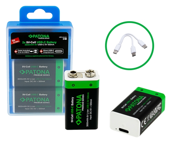 Patona 1413, Genopladeligt Batteri, Lithium-Ion (Li-Ion), 9 V, 1 Stk, 400 Mah, 3600 Wh