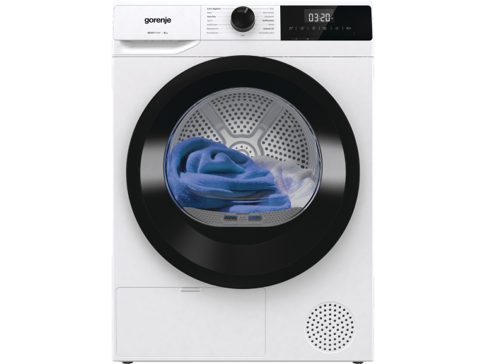 Gorenje DHNE83/AT, Fritstående, Front-læsning, Varmepumpe, Hvid, Dreje, Berøring, Højre