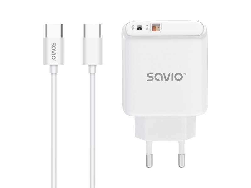 Savio Wiederaufladbares Netzladegerät La-10 30W Quick Charge Power Delivery 3.0 Weiß + Kabel