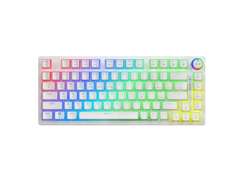 Savio Phenix White Gat Red Pud, Kabel & Trådløs, Usb + Bluetooth, Qwerty, Rgb Led, Hvid
