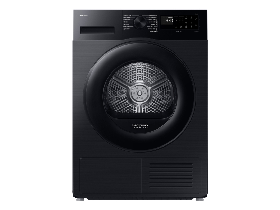 Samsung DV90DG52A0ABLE, Fristående, Frontmatad, Värmepump, Svart, Rotations-, Höger