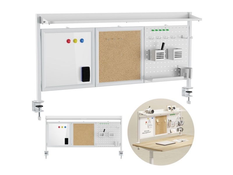 Ergo Office Desk Divider/Organizer, Max Load 10Kg, White And Cork Board, Width 1250Mm, White, Er-300 W