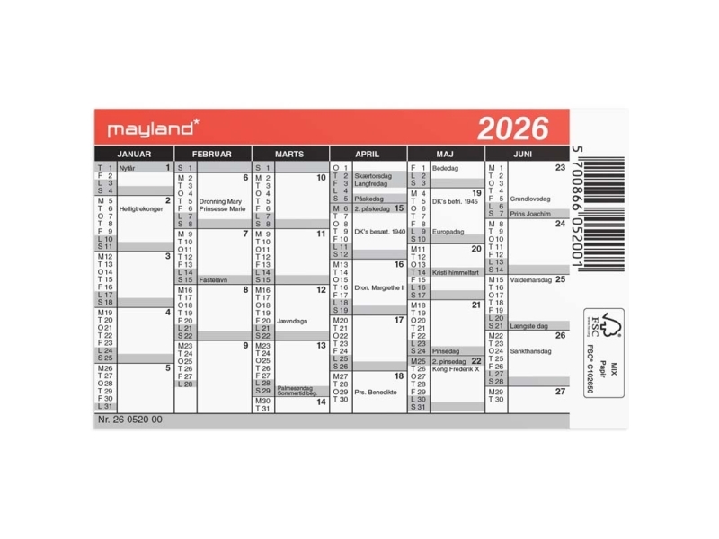 Mini kalender 2026 | Papper & Emballage - Kalendrar & Anteckningsböcker - Kalendare | GameStuff