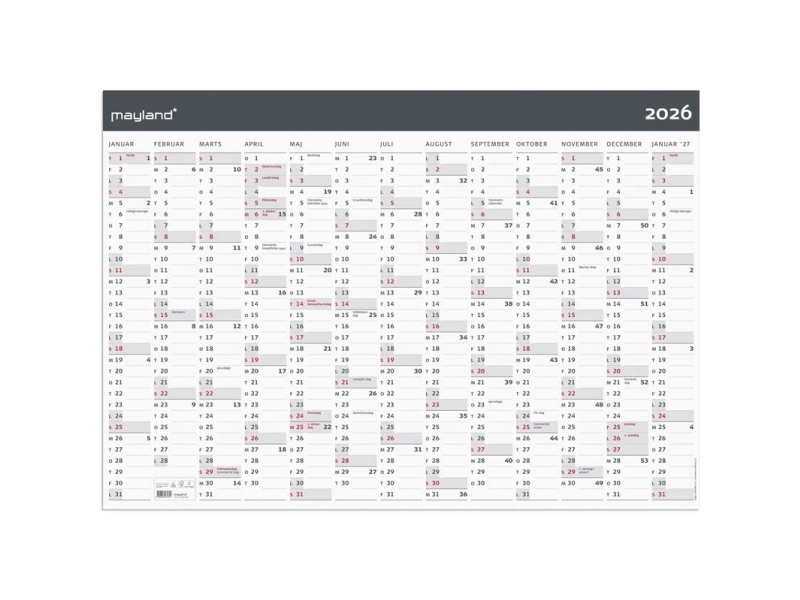 Kæmpekalender Moderne 1x13 måneder 2026 - leveres i paprør | Papper & Emballage - Kalendrar & Anteckningsböcker - Kalendare | GameStuff