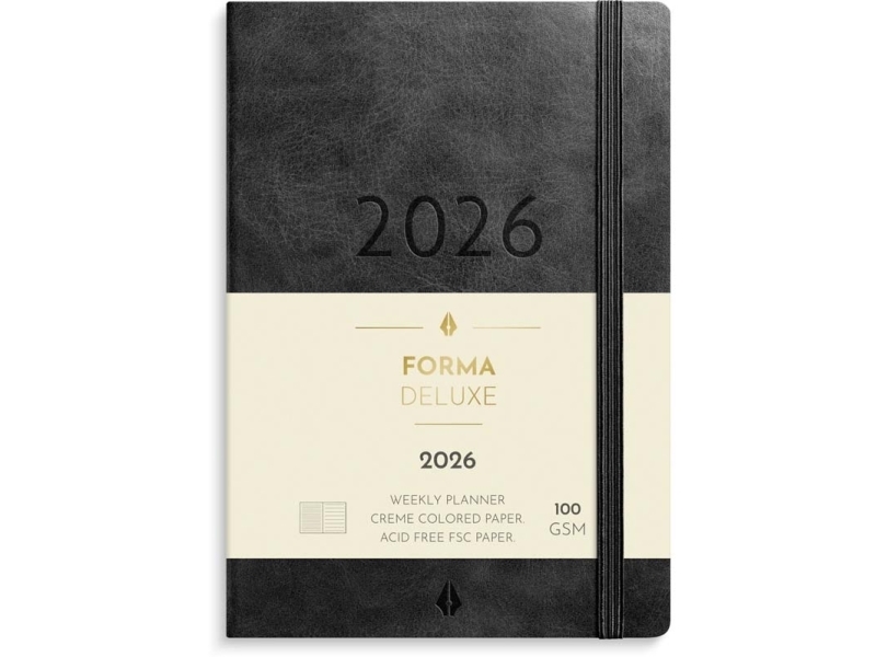 A6 Forma Deluxe veckokalender korsformat svart konstläder 2026 | Papper & Emballage - Kalendrar & Anteckningsböcker - Kalendare | GameStuff