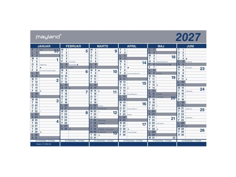 Kontorkalender Dobbelt halvårskalender 2027 | Papper & Emballage - Kalendrar & Anteckningsböcker - Kalendare | GameStuff