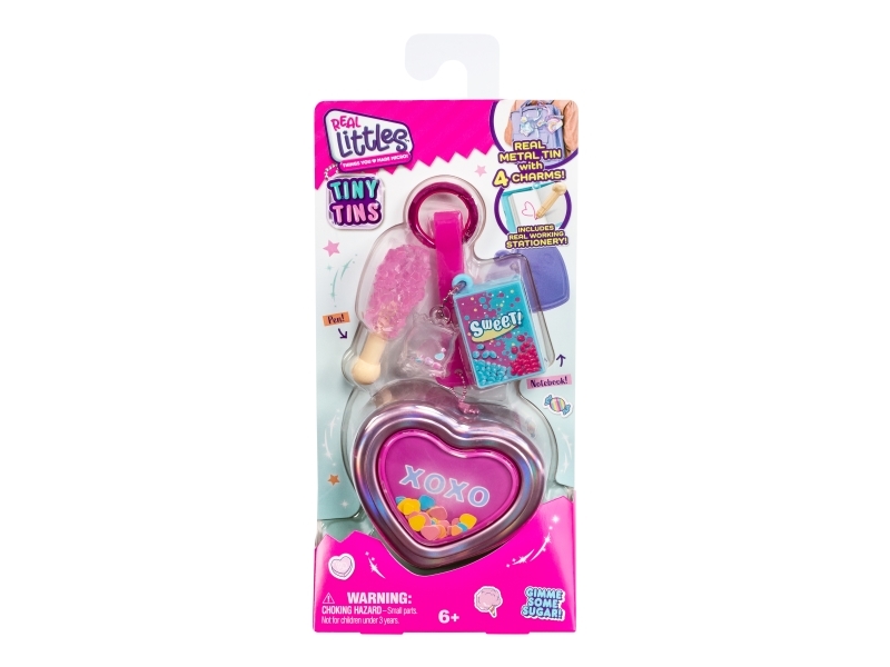 Real Littles Tiny Tins, Real Metal Tin With 4 Charms, Includes Real Working Stationery  - Clip on Playset - asst. (30496)