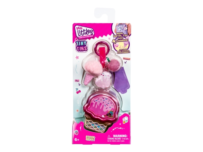 Real Littles Tiny Tins, Real Metal Tin With 4 Charms, Includes Real Working Stationery  - Clip on Playset - asst. (30496)