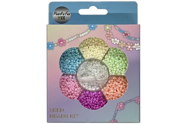 Glasperlemix 90G Mat Pastel + Elastik, Ophængsæske