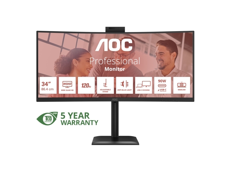 AOC E4 CU34E4CW, 86,4 cm (34), 3440 x 1440 pikseliä, UltraWide Quad HD, LED, 4 ms, musta