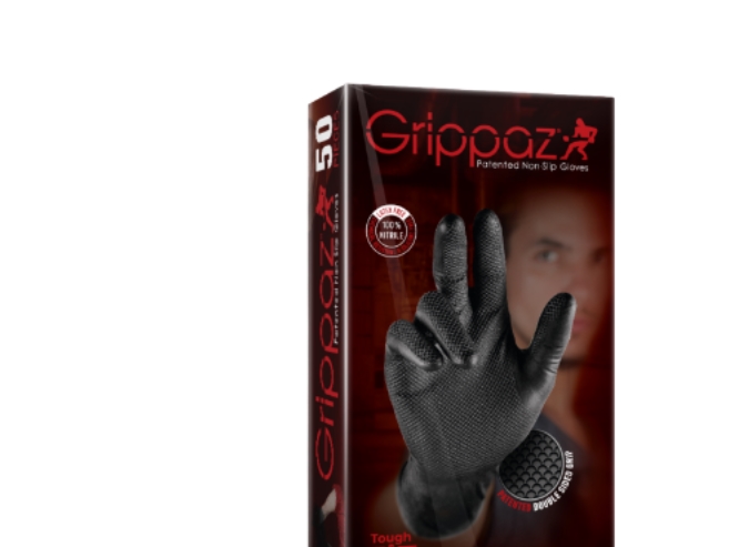Disposable Nitrile Gloves With Rough Palm Gripazz, Black, Size 2Xl (50Pcs.)