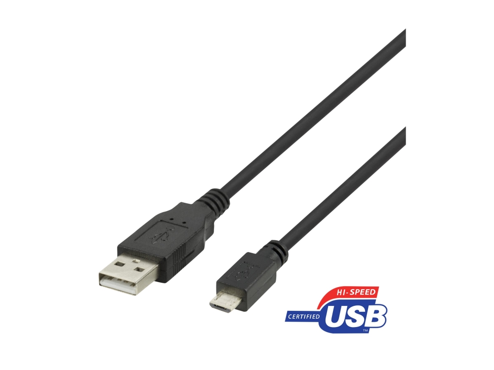 Deltaco - Usb-Kabel - Micro-Usb Typ B (Han) Til Usb (Han) - Usb 2.0 - 2.4 A - 1 M - Op Til 480 Mbps - Sort