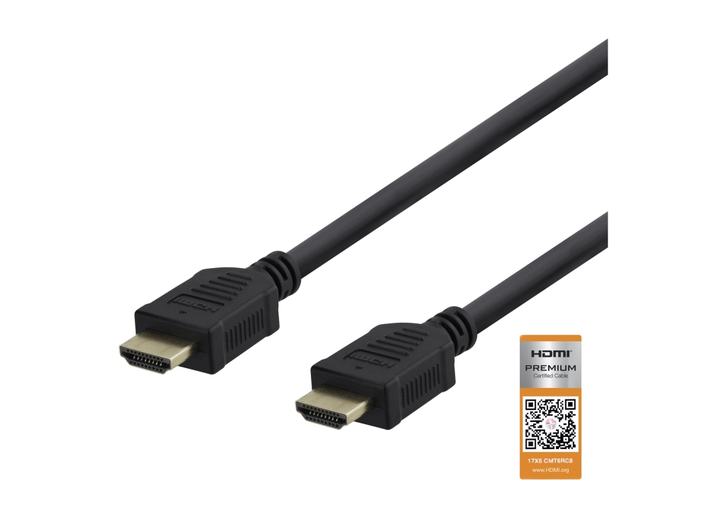 DELTACO - Premium hög hastighet - HDMI-kabel med Ethernet - HDMI hane till HDMI hane - 50 cm - svart - 4K60Hz stöd, upp till 18 Gbps dataöverföringshastighet, 3840 x 2160 stöd | Datortillbehör - Kablar & adaptrar - Videokablar & adaptrar | GameStuff