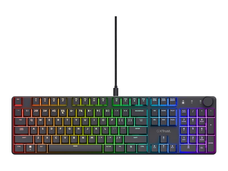 Trust Gxt 866 Torix - Tastatur - Mekanisk - Full Size - Bagbelyst - Usb - Qwerty - Usa - Tastkontakt: Huano White Linear - Sort