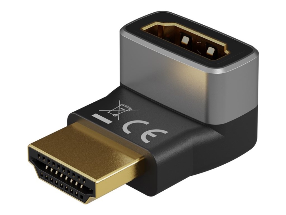 goobay - Hög hastighet - HDMI-adapter med Ethernet - HDMI hane till HDMI hona vinklad - svart, silver - 8K60 Hz (7680 x 4320) stöd, 4K120Hz stöd, upp till 48 Gbps dataöverföringshastighet | Datortillbehör - KVM & Switchar - Switchar | GameStuff
