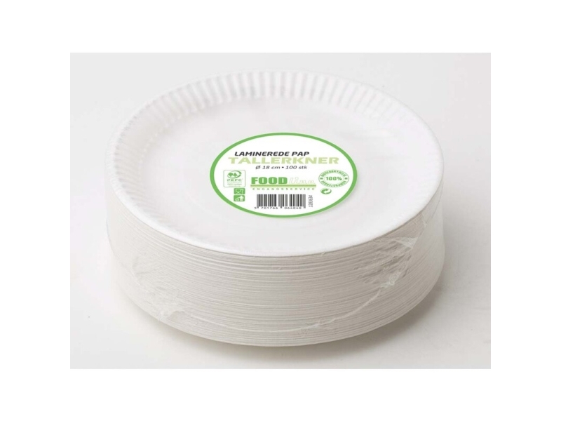 Tallerken Pap Lamineret 18Cm 100Stk/Pak