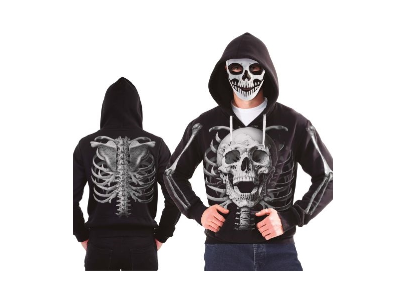 Skeleton huppari naamioiden välissä