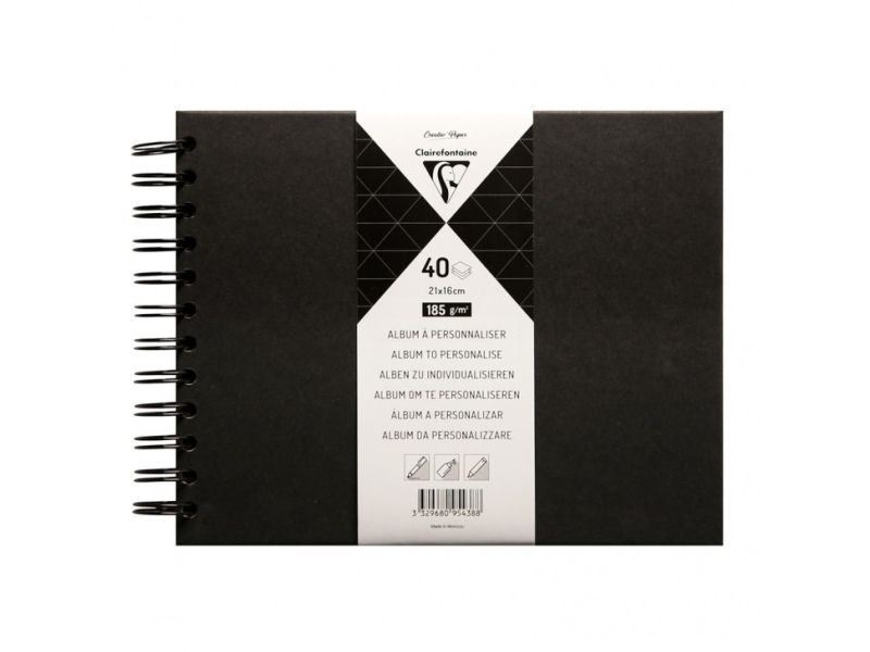 Clairefontaine 95438C, Musta, 40 arkkia, Kierresidonta, Musta, 210 mm, 160 mm