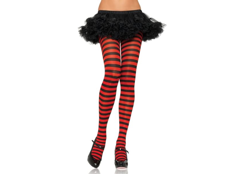 Sort og rød stribede strømpebukser