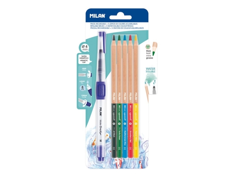 Milan Wasserpinsel + 5 Aquarellstifte Blister