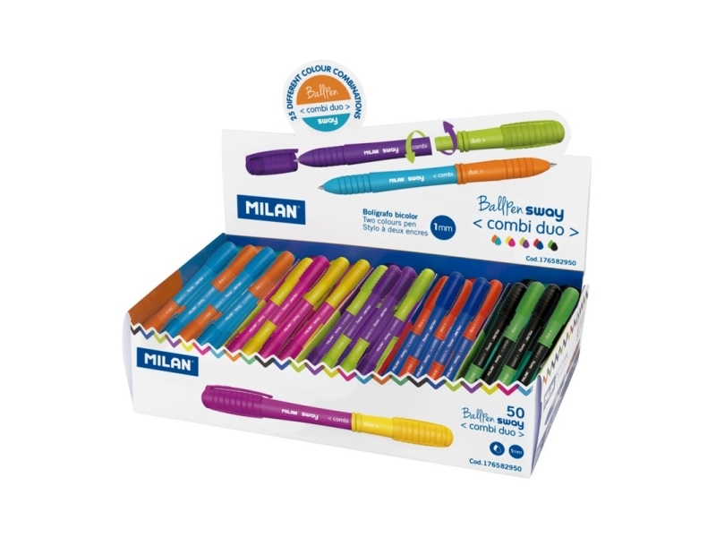 Milan 50 Sway Combi Duo, Klämma, Kulspetspenna, pinnformad, Svart, Blå, Grön, Ljusblå, Ljusgrön, lila, Orange, Rosa, Röd, Gul, 50 styck | Skrivredskap - Kulspetspennor & Reservoarpennor - Skrivbordspenn | GameStuff