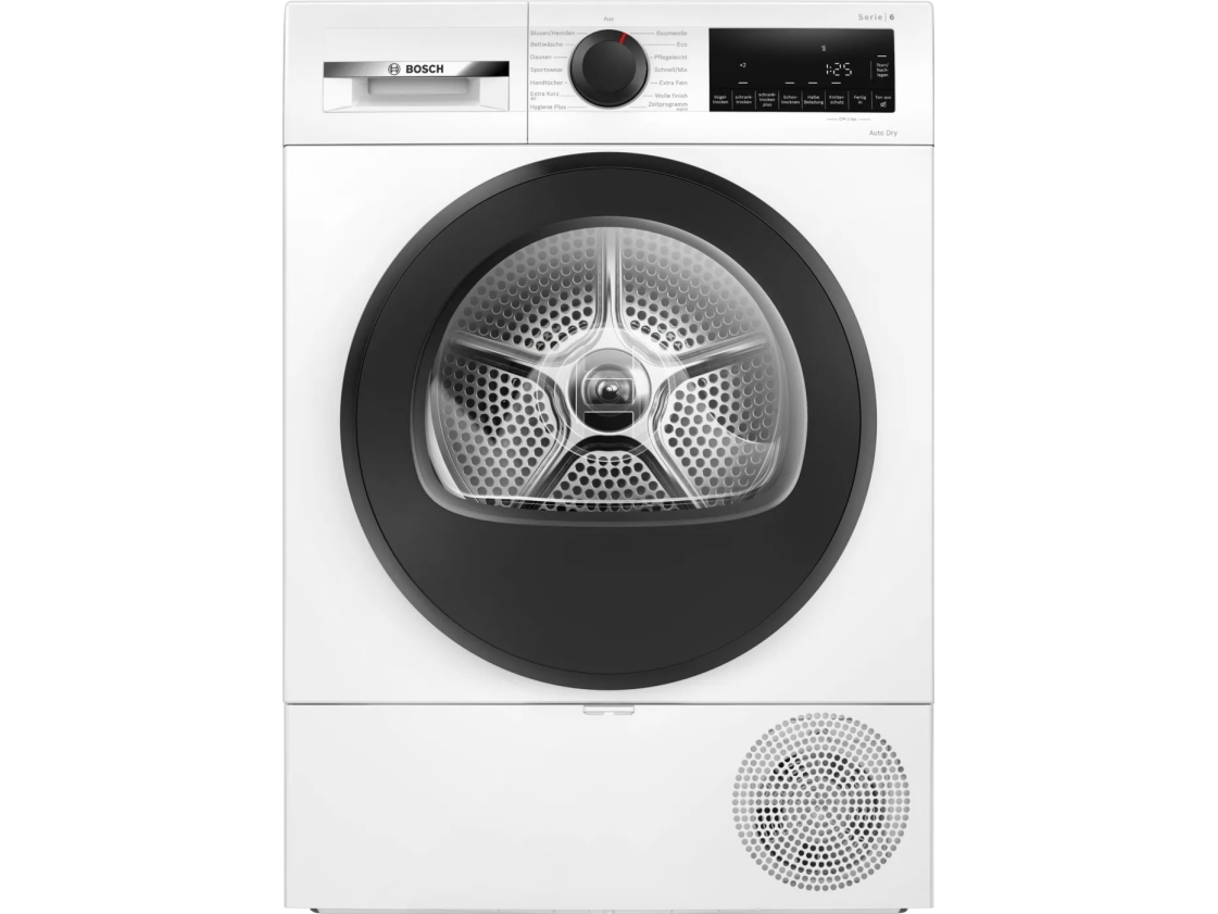 Bosch Serie 6 WQG243D41, Vapaasti seisova, Edestä täytettävä, Lämpöpumppu, Valkoinen, Painikkeet, Rotaatio, Oikea