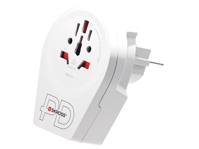 Rejseadapter Fra Verden Til Europa Usb-A/Usb-C 20W Med Jordforbindelse