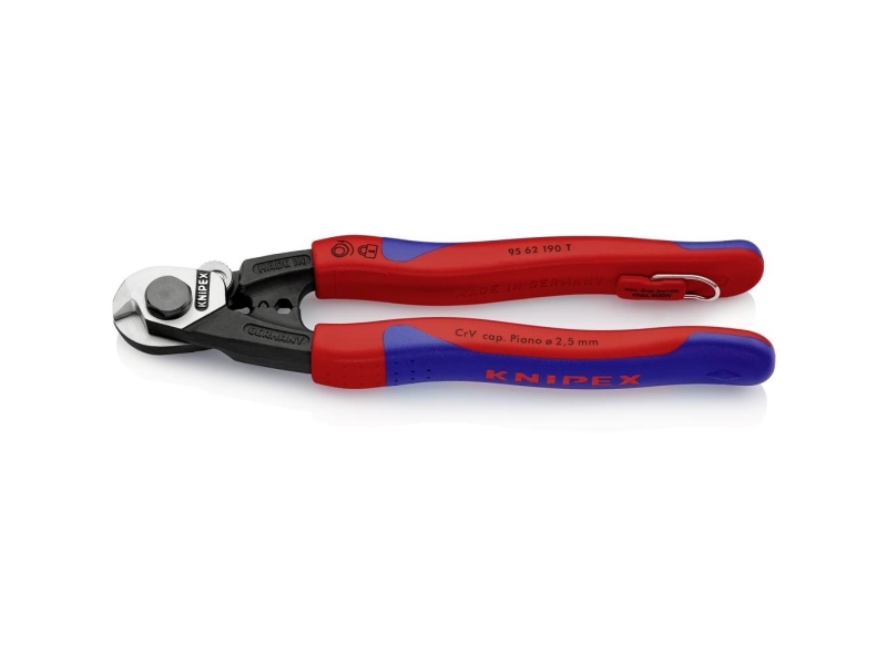 Knipex 95 62 190 T, Håndkabelskærer, Blå, Rød, Plast, Stål, Sort, Blå, Rød, Ce, 190 Mm