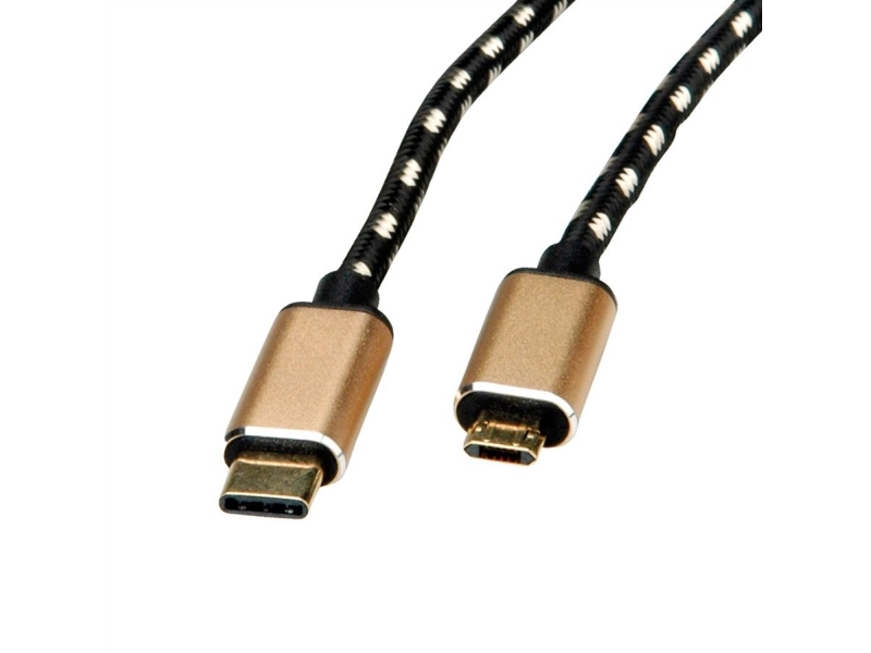 Roline 11028792, 4,5 M, Mini-Usb B, Usb C, Usb 2.0, 0,48 Gbit/Sek, Sort, Guld