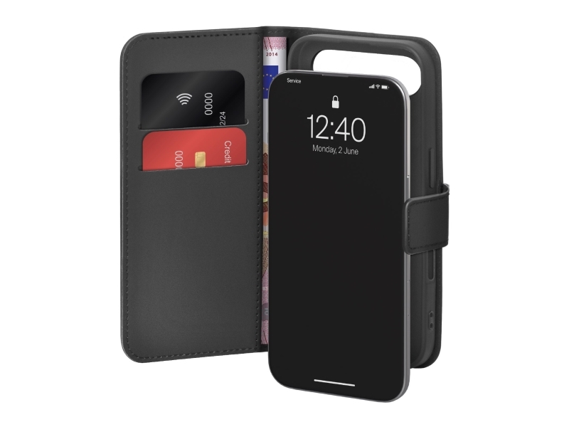 Puro Wallet Stand Case Für Iphone 17 Air Aus Öko-Leder Mit Klappe, Wallet- Und Standfunktion - Schwarz