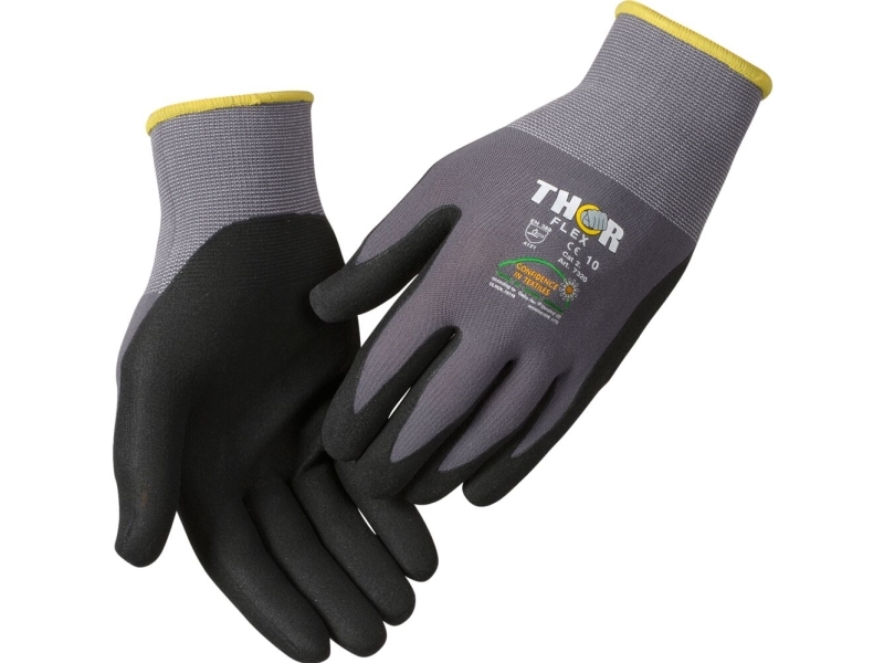 Sormeen upotettava nitriilikäsine, THOR Flex, 6, musta, nitriili/polyesteri - (12 kpl)