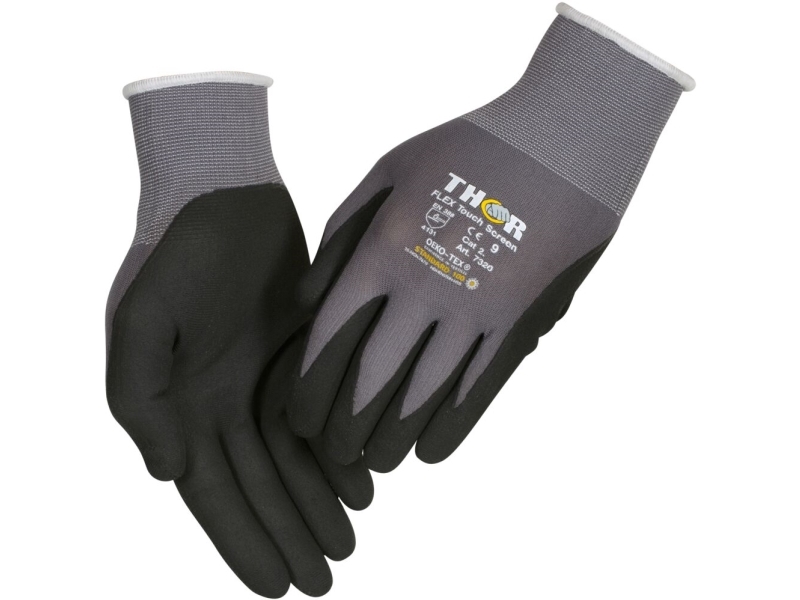 Sormiin upotettavat nitriilikäsineet, THOR Flex, 11, musta, nitriili/polyesteri, lycra päällinen - (12 kpl)